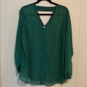 Sheer Green Cabi V-neck Long Sleeve Top